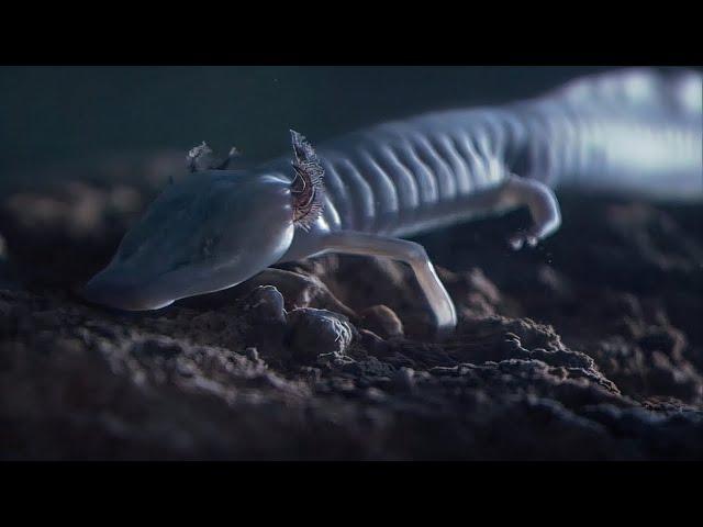 An amazing creature lives in a cave separated from the outside world. Salamanders