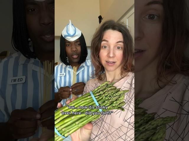 Kat and Ed try sugar + asparagus  w/ @ItsGoodBurgerEd #comedy #ShortsFriends #weirdfoodcombo