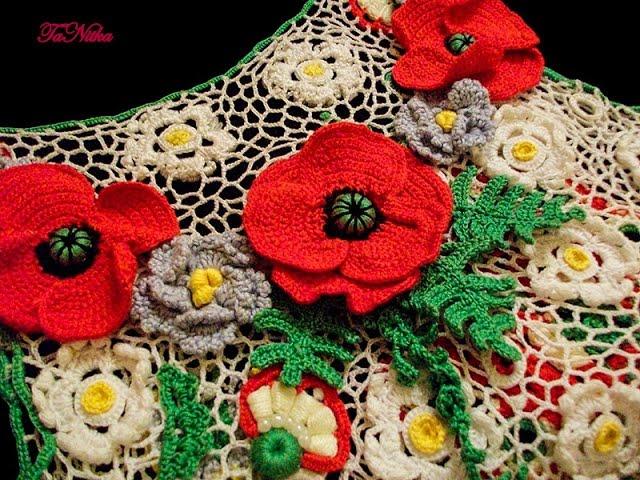 Топ ирландское кружево "Маковая поляна"/ Irish crochet lace "Poppy field"
