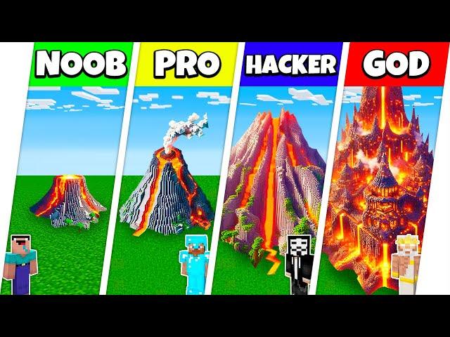 Minecraft Battle: NOOB vs PRO vs HACKER vs GOD: LAVA VOLCANO HOUSE BASE BUILD CHALLENGE / Animation