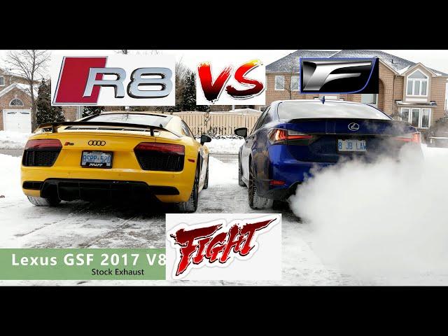 Audi R8 V10+ vs Lexus GSF Exhaust Battle! HotRodScott Custom Exhaust. Nasty Cartel.