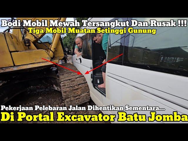 Aneh Tapi Nyata || Bodi Mobil Mewah Tersangkut Dan Rusak Di Portal Excavator Batu Jomba