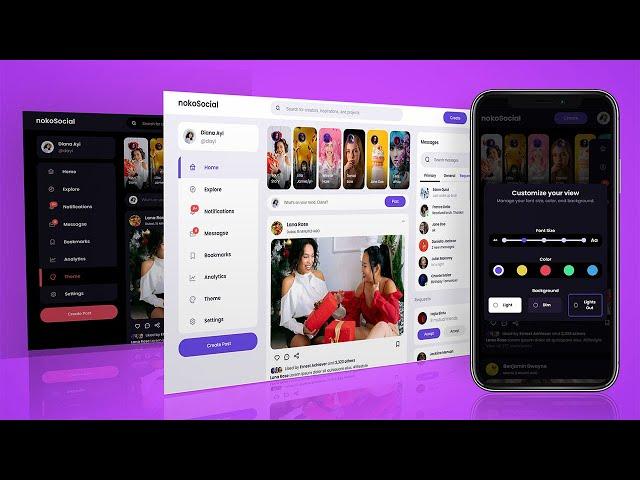 Responsive Social Media Website With Theme Customization Using HTML CSS & JavaScript