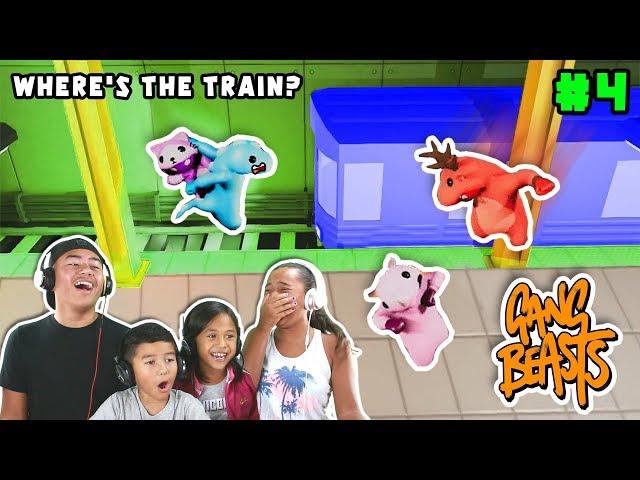 WHERE'S THE TRAIN??? | GANGBEASTS GAMEPLAY #4 | Minecraft Ethan, Emma, Aubrey & Aaron