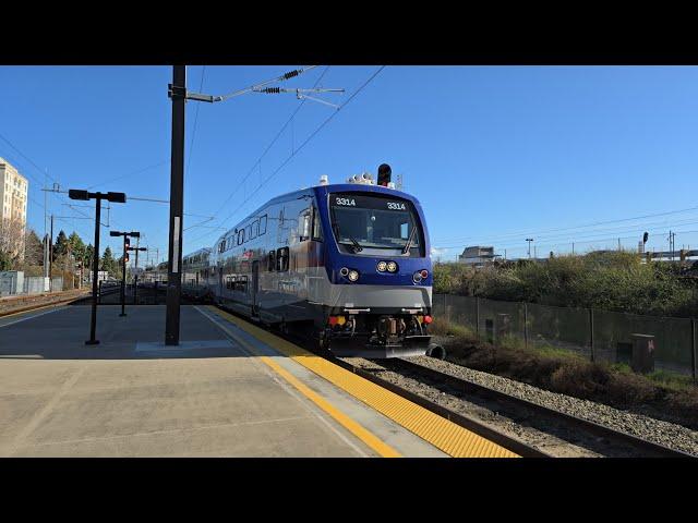 ACE Train 08 at Tamien Station with ACEX #3314 Cab Car and F40PH-3C #3104 and #3103