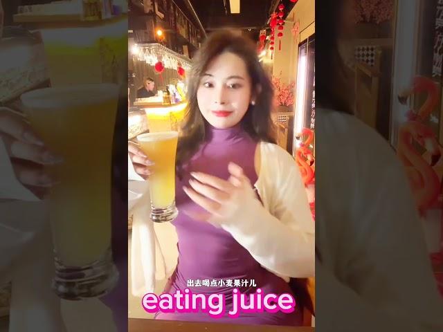 girl walking &drink juice.  mr quickman!