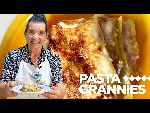 Ada makes an easy aubergine and ham lasagna! | Pasta Grannies