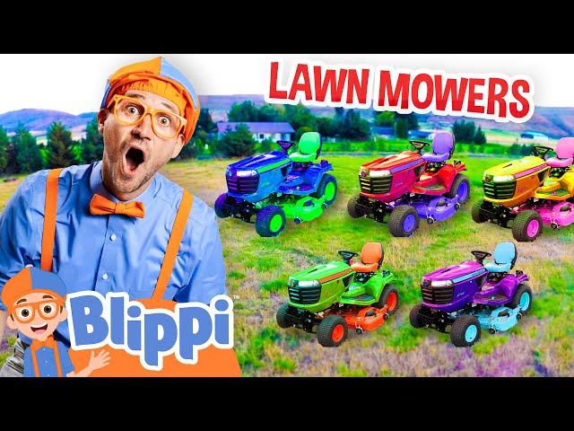 Rainbow Lawn Mowers with Blippi! | Vehicles For Kids | Educational Videos For Children