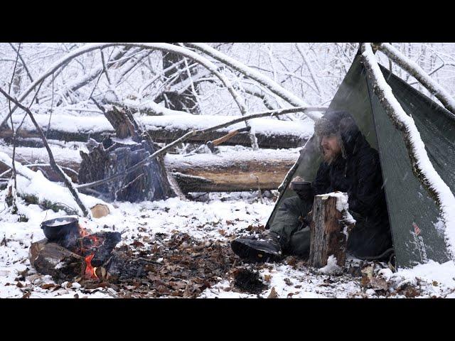 caught in a snowstorm, save lives in a bushcraft shelter