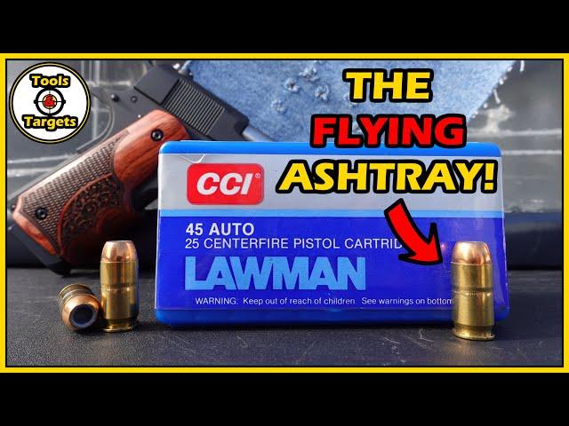 The ORIGINAL "Flying Ashtray!"...CCI Lawman .45 ACP Self-Defense AMMO Ballistic Gel Test!