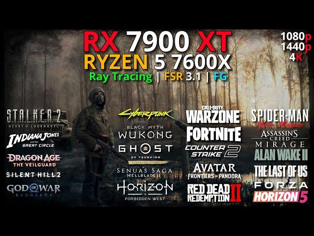 RX 7900 XT + RYZEN 5 7600X | Test in 20 New Games | 1080p - 1440p & 4K | Ray Tracing + FSR 3 + FG