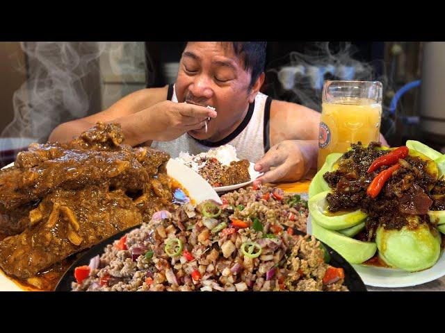 PORK SISIG!  SARSARAP BABY BACK SPARE RIBS! MANGGA at BAGOONG! Mukbang & Recipe. Filipino Food.