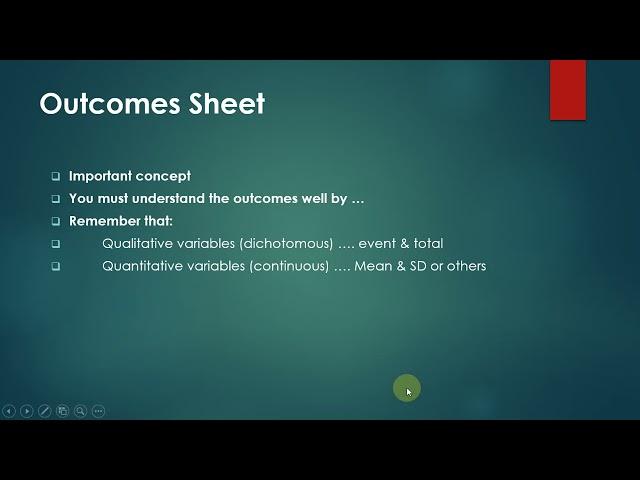 How to format the outcomes sheet for data extraction in systematic review studies?