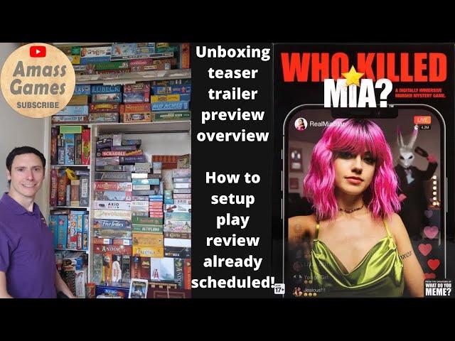 Who Killed Mia? Murder Mystery excellent components 17+ digital board game AmassGames unboxing