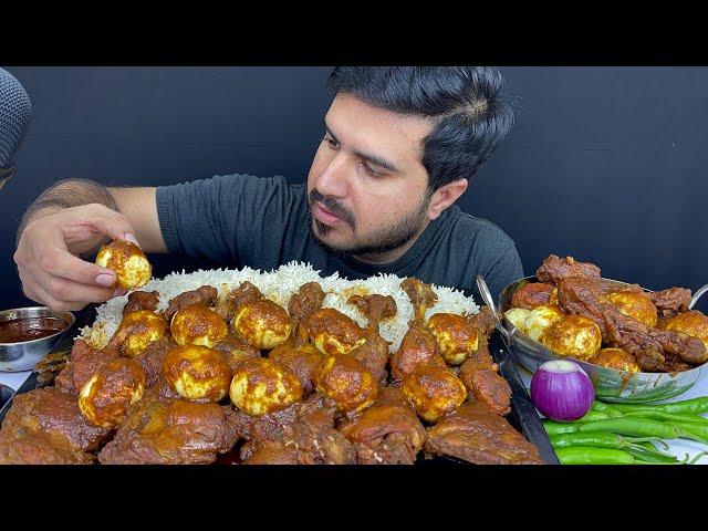 ASMR; EATING SPICY CHICKEN+EGGS CURRY WITH RICE+EXTRA GRAVY || REAL MUKBANG(NO TALKING)