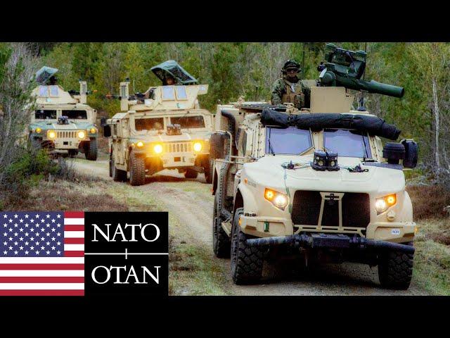 US Marines, NATO. Tanks and armored vehicles during military exercises in Sweden.