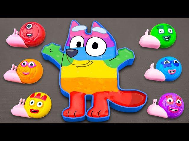 Satisfying ASMR | Making Rainbow Bluey Bathtub by Mixing SLIME in Numberblocks Snail CLAY Coloring