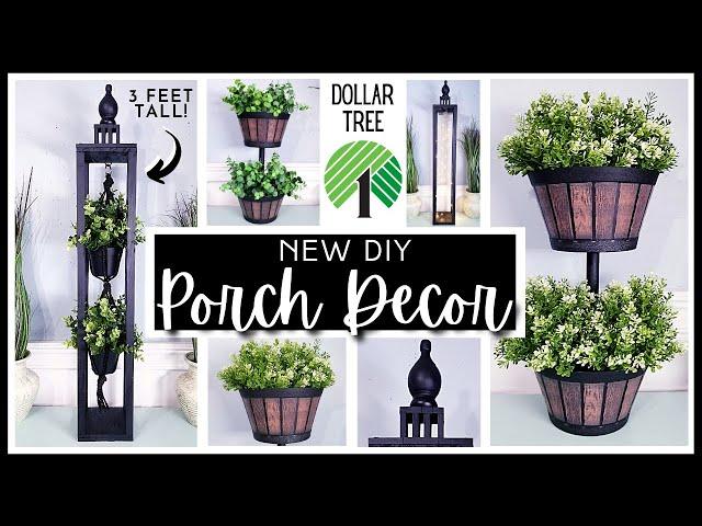 *NEW* DOLLAR TREE DIY Front Porch Decor | Wood TALL LANTERN | Half Barrel Planter | Indoor & Outdoor