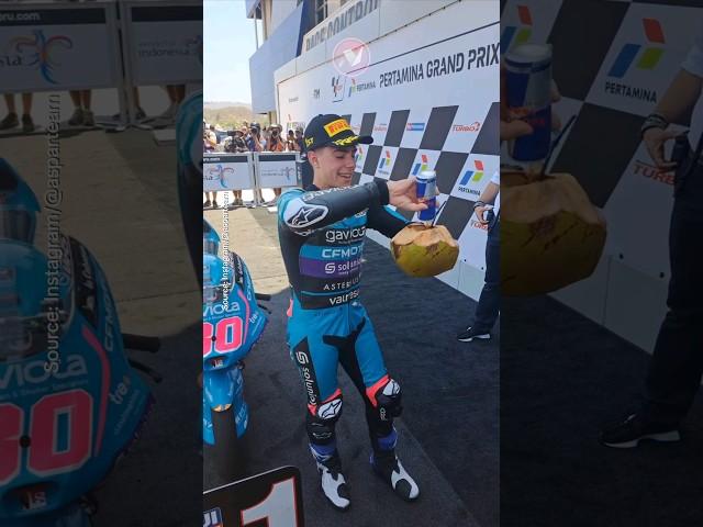 David Alonso's Unique Way to Celebrate His 9th Victory | #coconut #davidalonso #asparteam #moto3