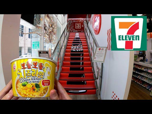 Eating at 7-Eleven Coca-Cola Store