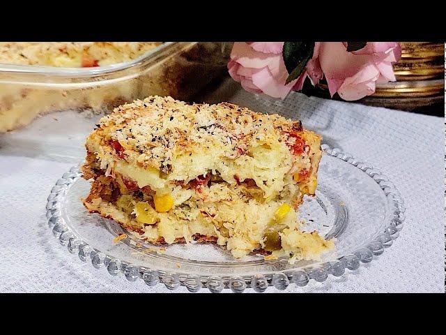 Potato pie with chicken filling and crispy topping!
