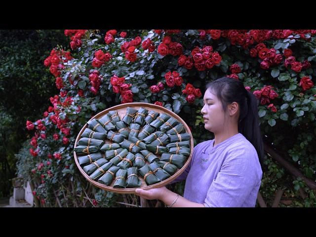 Delicious food wrapped in bamboo leaves, yellow sugar cake用竹叶包裹的美食，黄糖糕