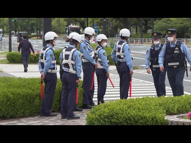 Police line streets on day 2 of Hiroshima G7 Summit