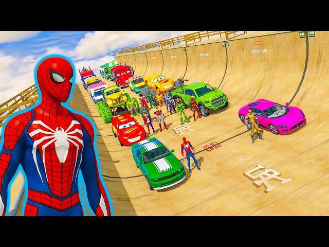 GTA 5 SPIDER-MAN, POPPY PLAYTIME 3, FNAF Join to Mega Ramp Challenge️ SUPERHEROES HULK Disney Cars!