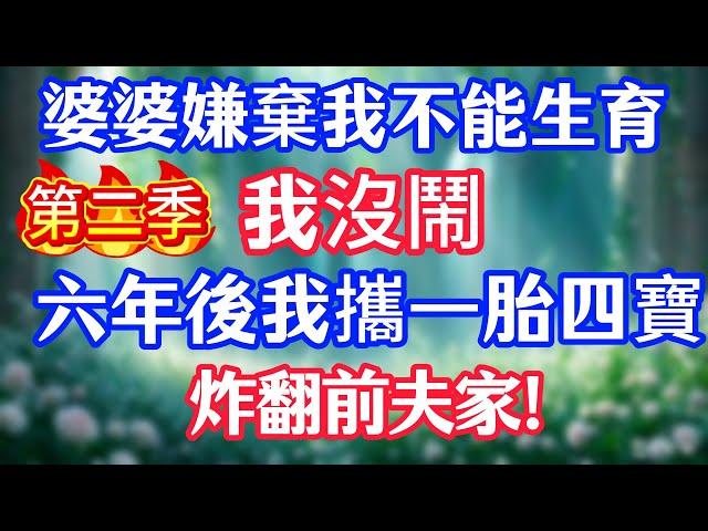 婆婆嫌棄我不能生育，我沒鬧，六年後我攜一胎四寶，炸翻前夫家！