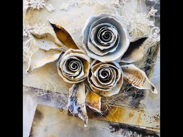 Paper Roses for Mixed Media Craft O'Clock- tutorial