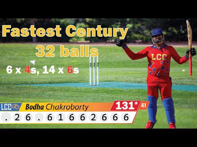 32 Balls Century | Bodhayan Chakraborty | Worlds Fastest Century | LCC Lions | Cricket In Colorado