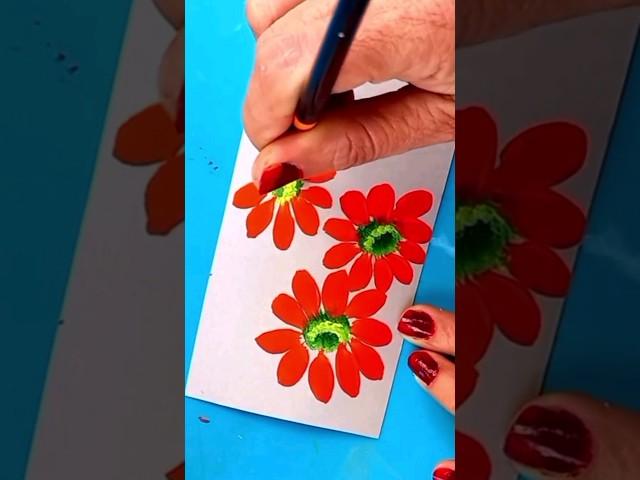 ️ Easy RED FLOWER painting using Round brush #shorts #flower #viralshorts