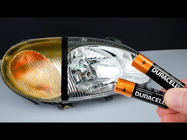 Old headlight as new in 1 minute! Amazing Way to Recover with Batteries!