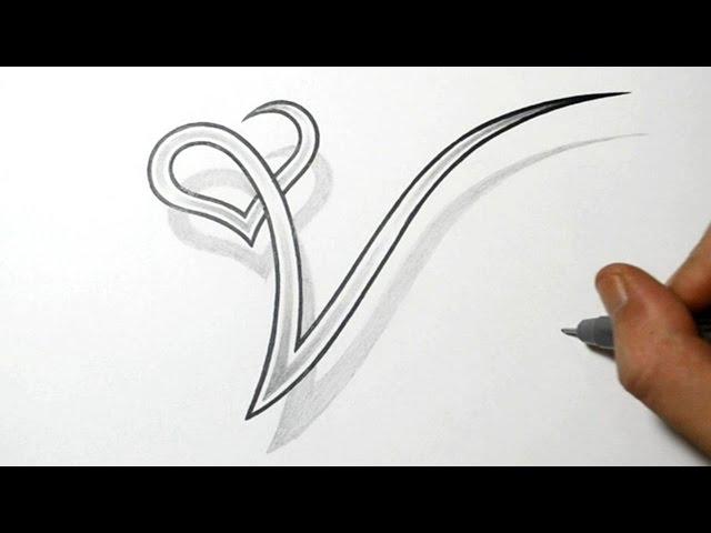 Drawing the Letter V with a Heart Design