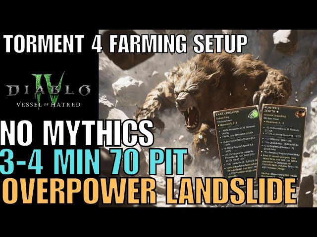 Pure Landslide Druid Torment 4 Speed Farming Setup No Mythics Diablo 4 Vessel of Hatred Season 6