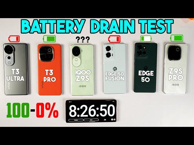 vivo T3 Ultra vs Moto Edge 50 vs T3 pro vs Edge 50 Fusion vs iQOO Z9s Pro vs Z9s Battery Drain Test