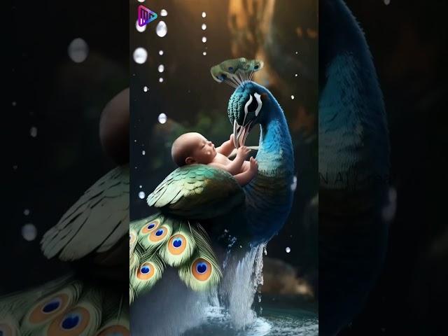 "Guardian of Grace: The Peacock and the Child" | #PeacockGuardian #FantasyAnimals #AIArtMagic