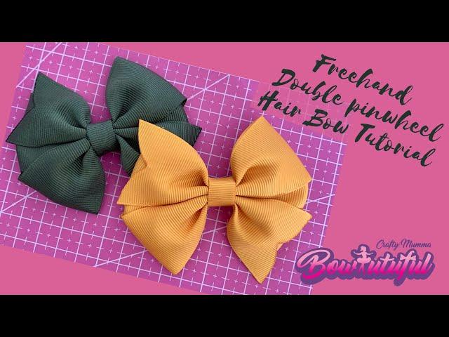 Freehand, no template, no sew double pinwheel hair bow tutorial. How to make hair bows. DIY Laço