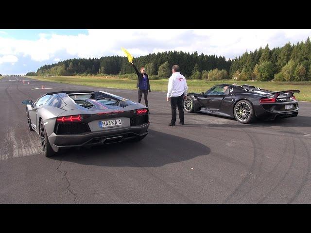 Porsche 918 Spyder vs Lamborghini Aventador Pirelli Edition - Launch Control!