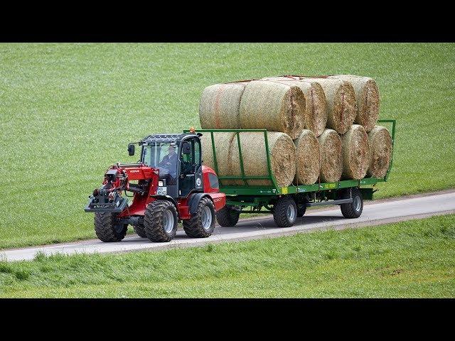 Weidemann – Teleskopradlader 5080T Rundballen laden & Straßenfahrt mit Hänger