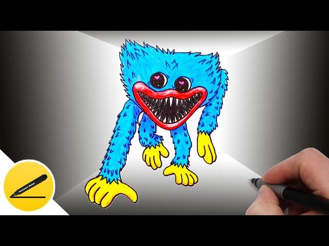 Huggy Wuggy drawing - How to draw Huggy Wuggy from game Poppy Playtime step by step