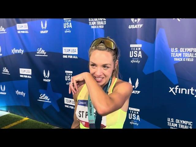 Elle St Pierre after the 1500 final. She will only run the 1500 in Paris.