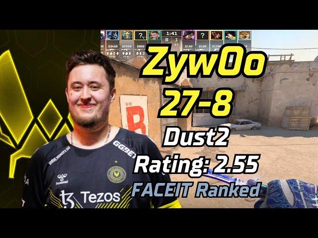 ZywOo (27-8) rating:2.55 (Dust2) | FACEIT Ranked | Apr 27, 2024 #cs2 #pov