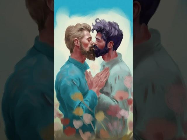 Intimate Bliss: A Captivating Time-lapse of a Bearded Male Couple in a Blossoming Field #shorts