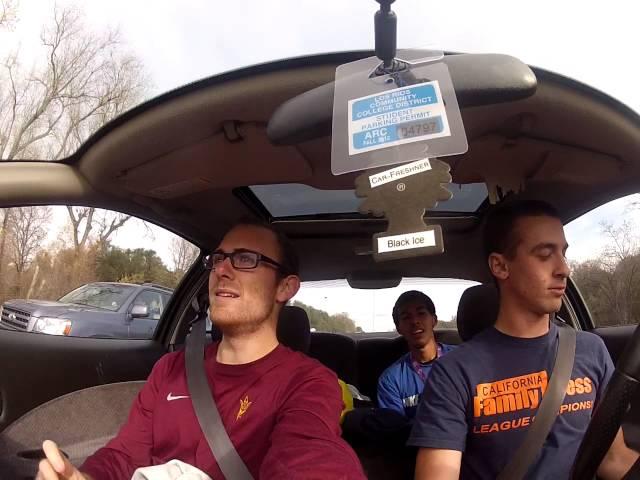 Singing in the car with some teammates!