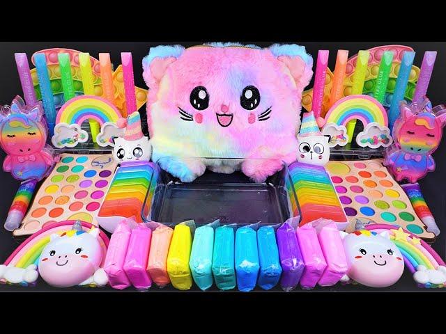 CAT Rainbow Slime Mixing Random Cute, shiny things into slime #ASMR #Satisfying #slimevideos #슬라임