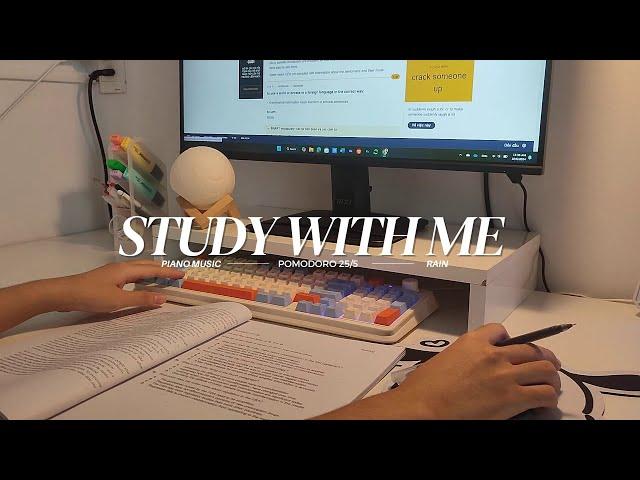 1-HOUR ️ Study With Me • Rain sounds| Piano music | Pomodoro 25-5