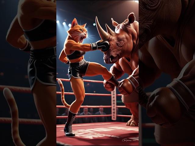 CAT  RHINOCEROS , fight for sister part 1  #catlover#shorts  #trending #cat #kitten #cute #cat