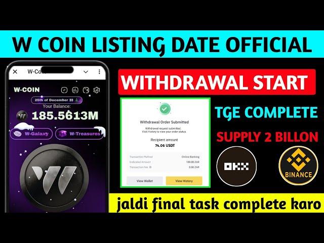 W-Coin Listing Date | Airdrop Withdrawal Start | W Coin Token Supply | W Coin Token Price