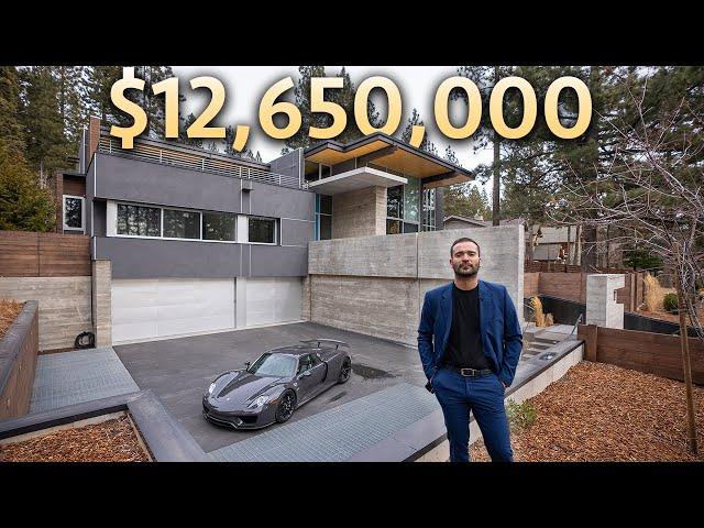 Touring a $12,650,000 LAKE TAHOE Modern Mansion with Garage Full of SUPERCARS!